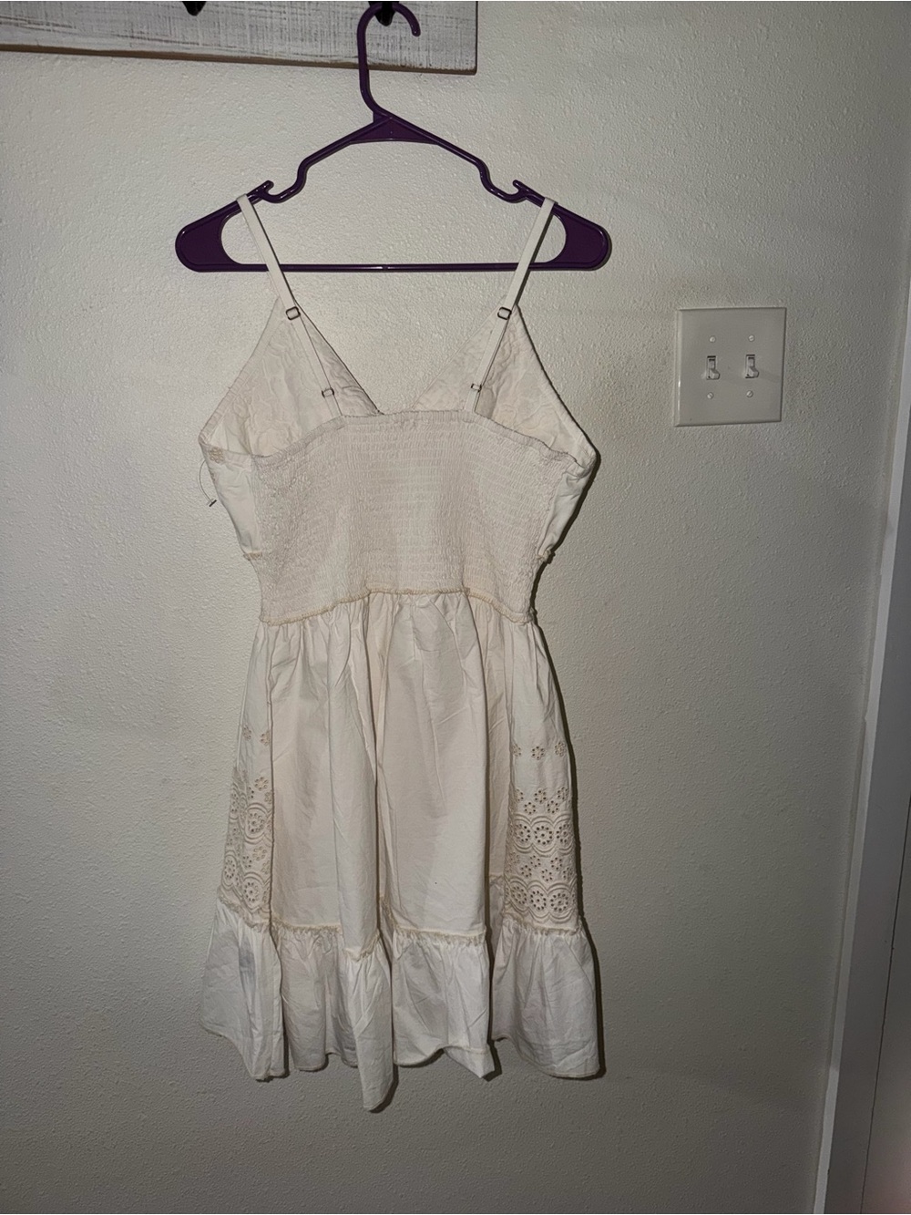 POL Cream Eyelet and Embellshed Mini Dress with Adjustable Spaghetti Straps - Picture 6 of 11
